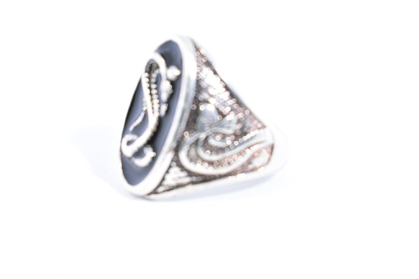 Vintage Native American Style Cobra Snake inlay Mens Ring