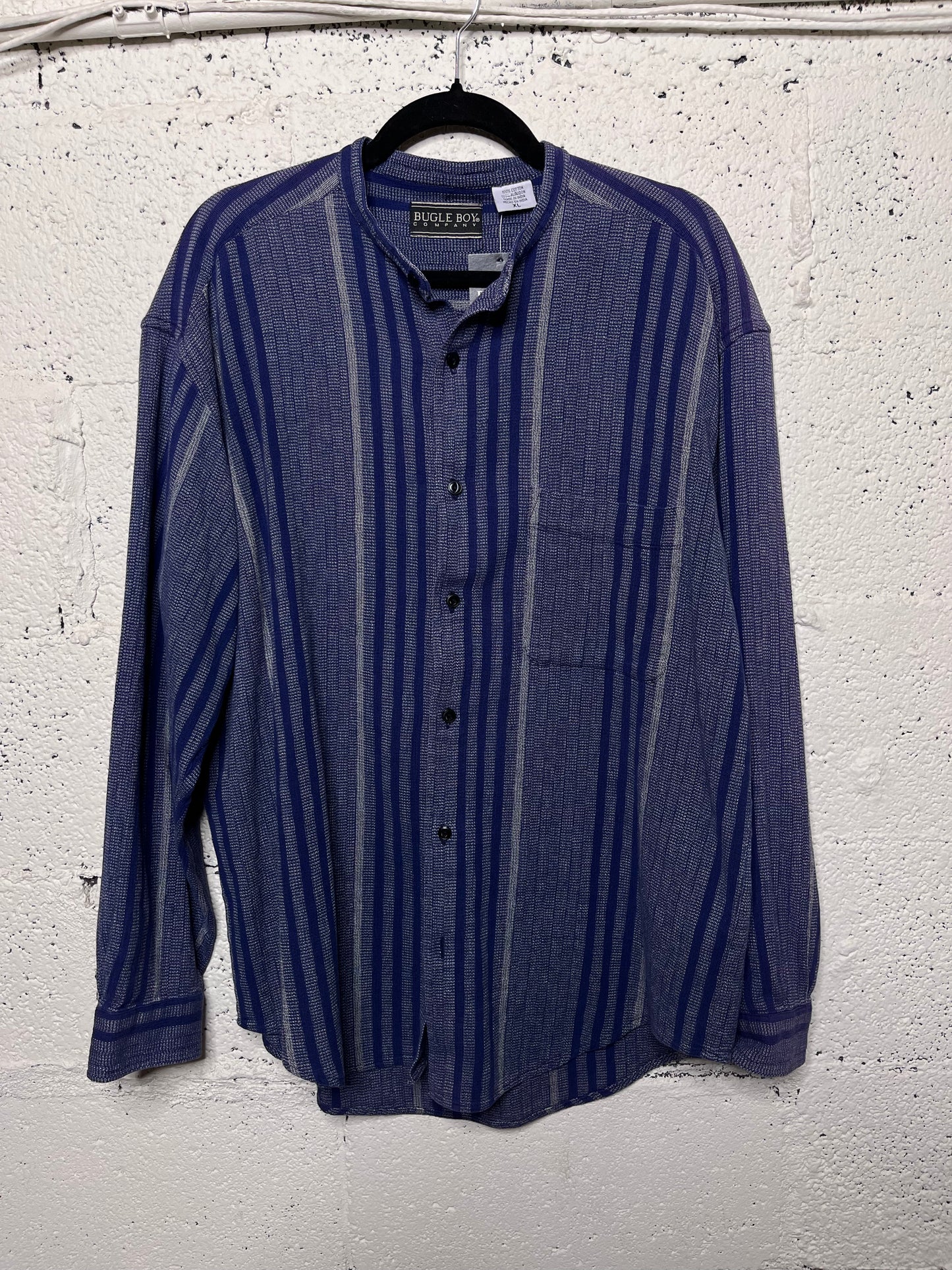 80s Blue and Grey Striped Button Up