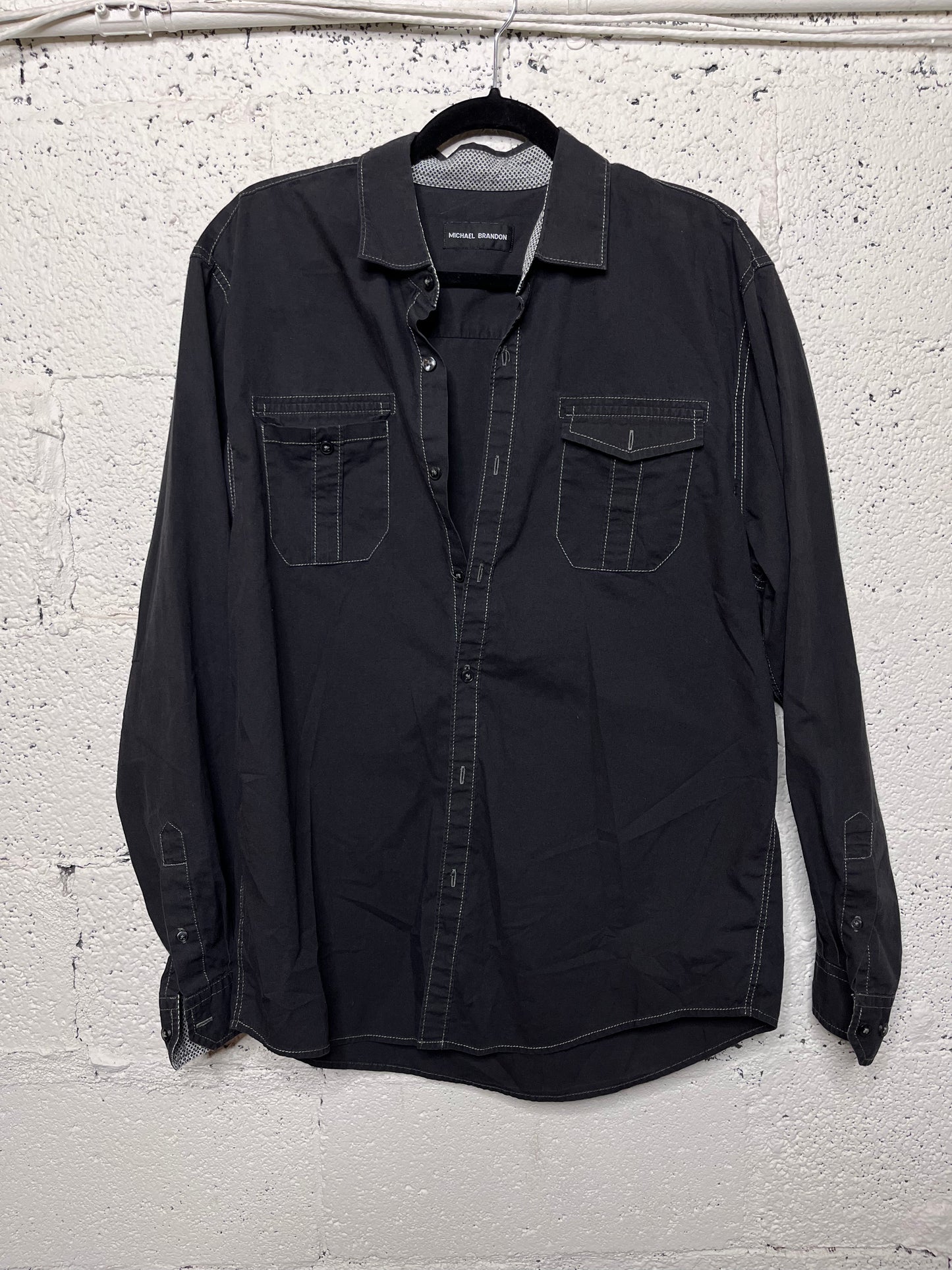 Faded Black Button Up with Cream Stitching