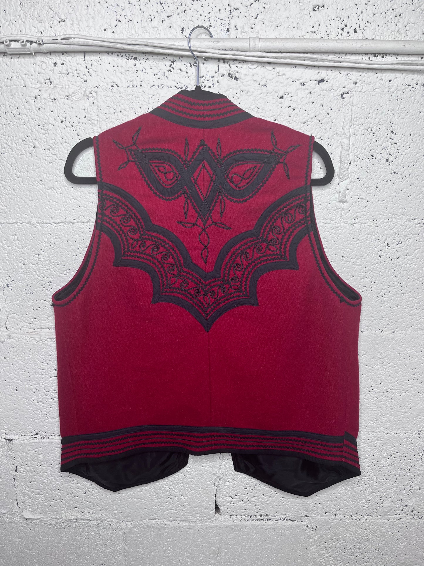 Red Wool Vest - Black Embroidery