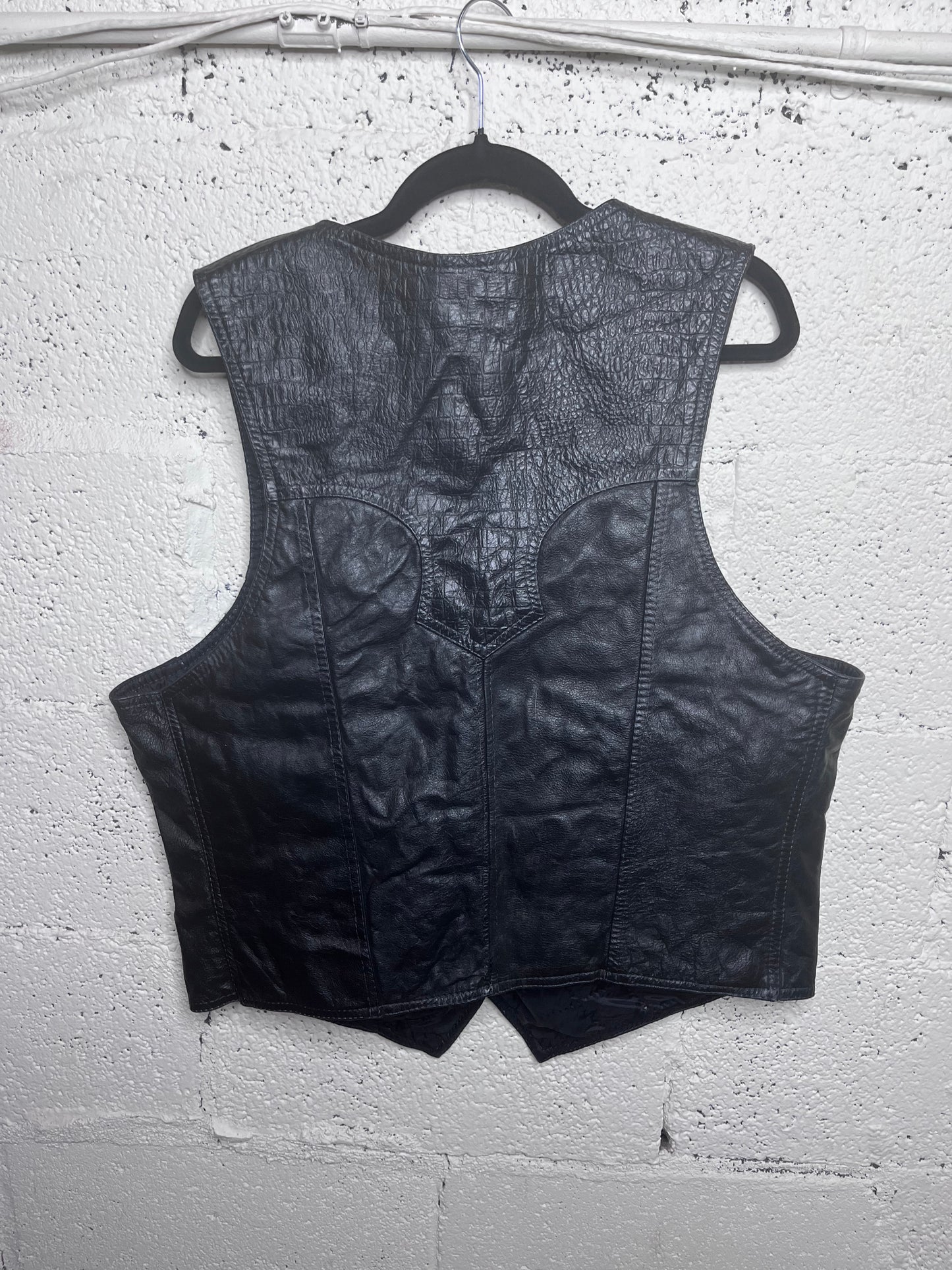 Black Leather Vest with Croc Detailing