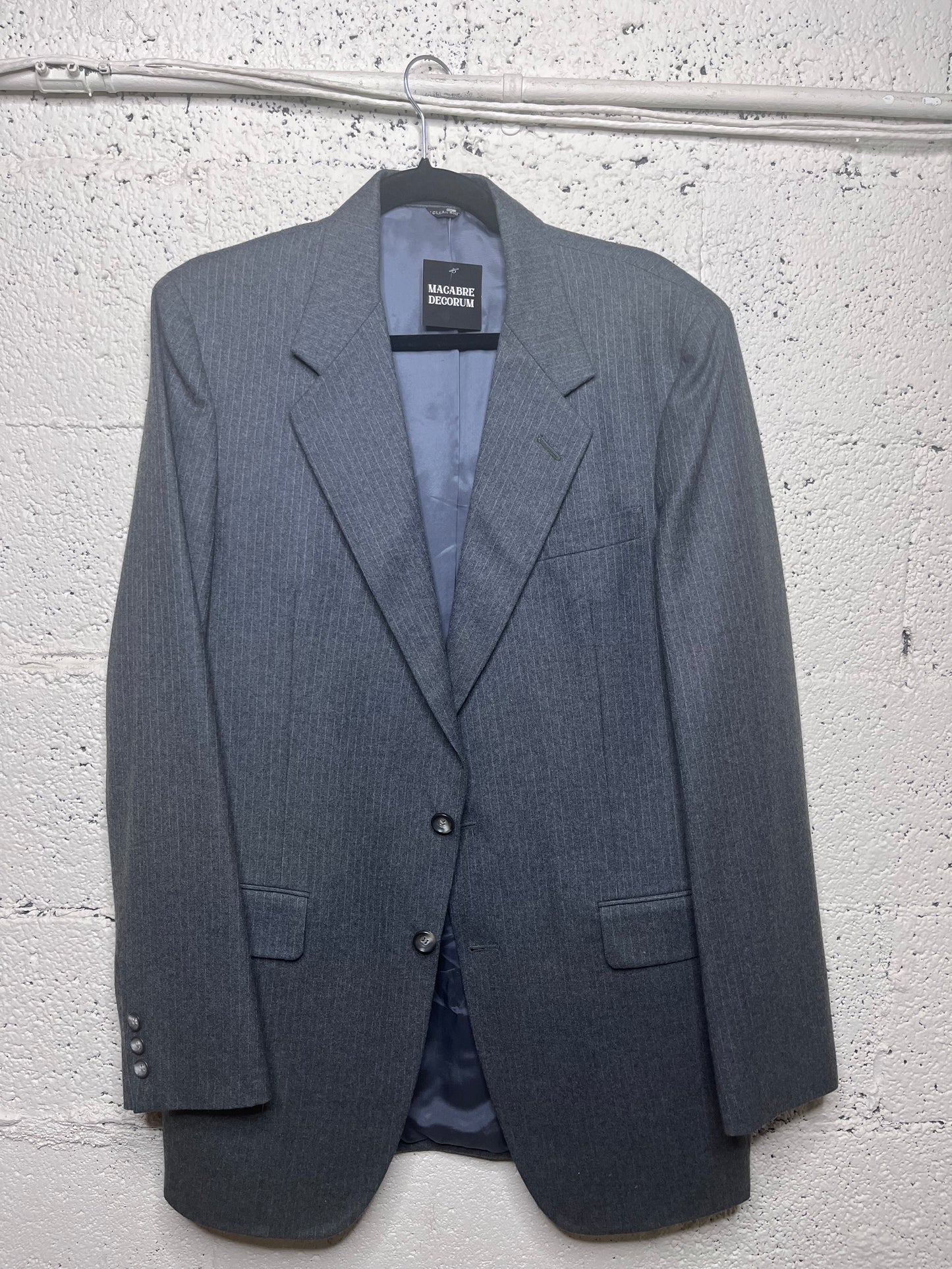 100% Wool Hand Tailored Grey Pinstripe Blazer