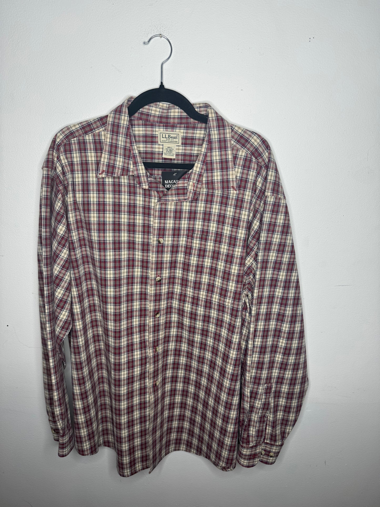 LL Bean Cream and Red Flannel