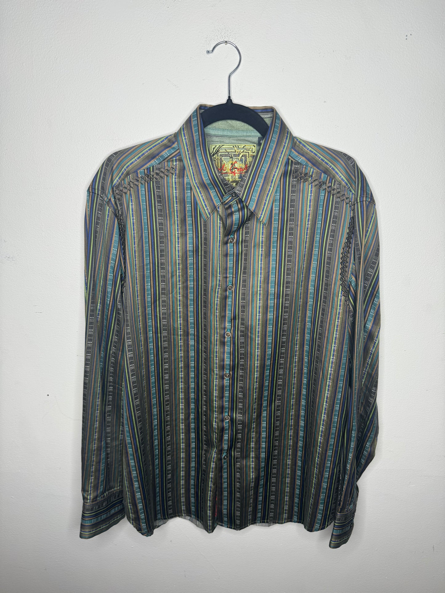 Robert Graham Green and Blue Patterned Button Up
