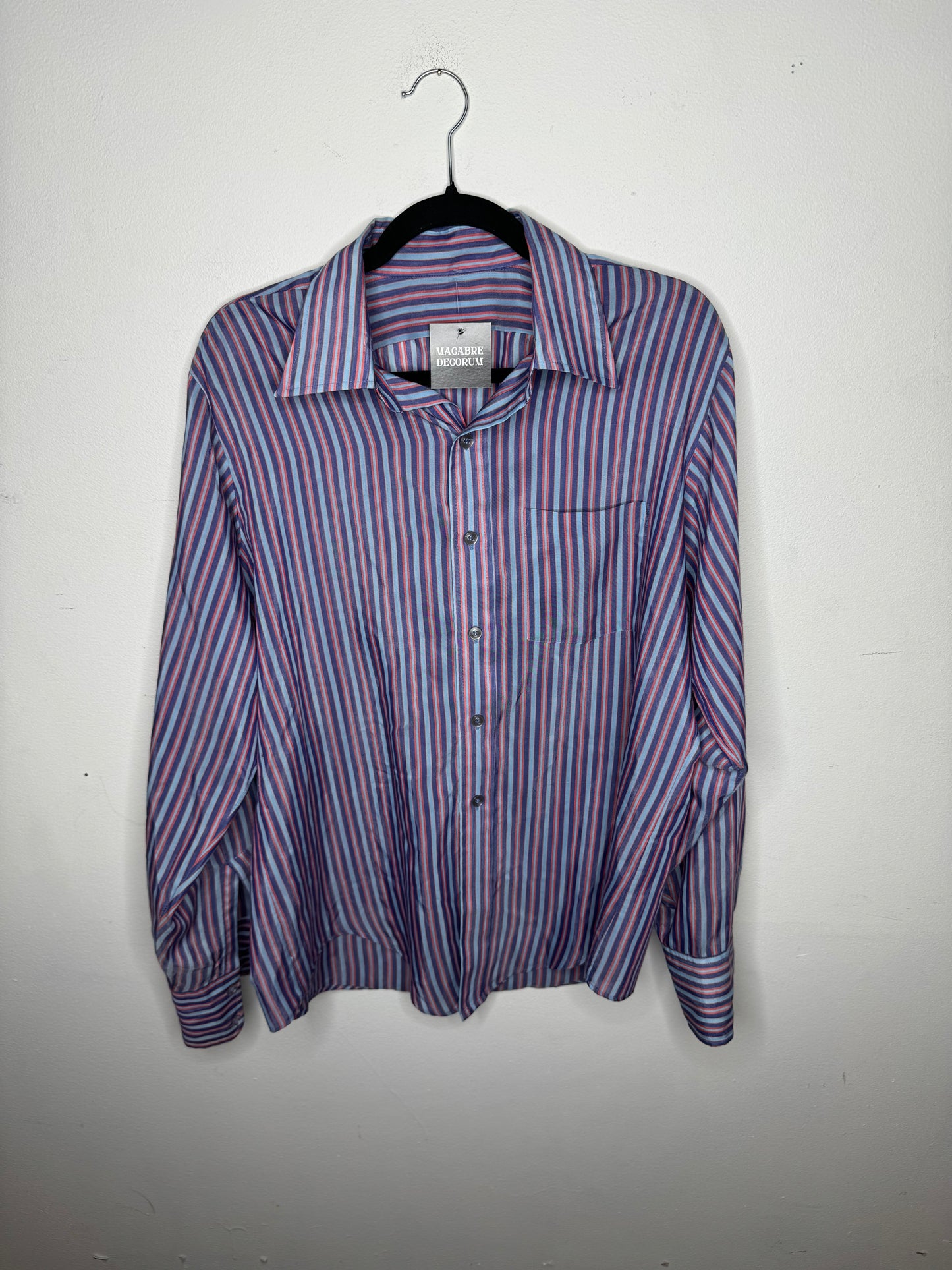 70s Blue Striped Iridescent Button Up