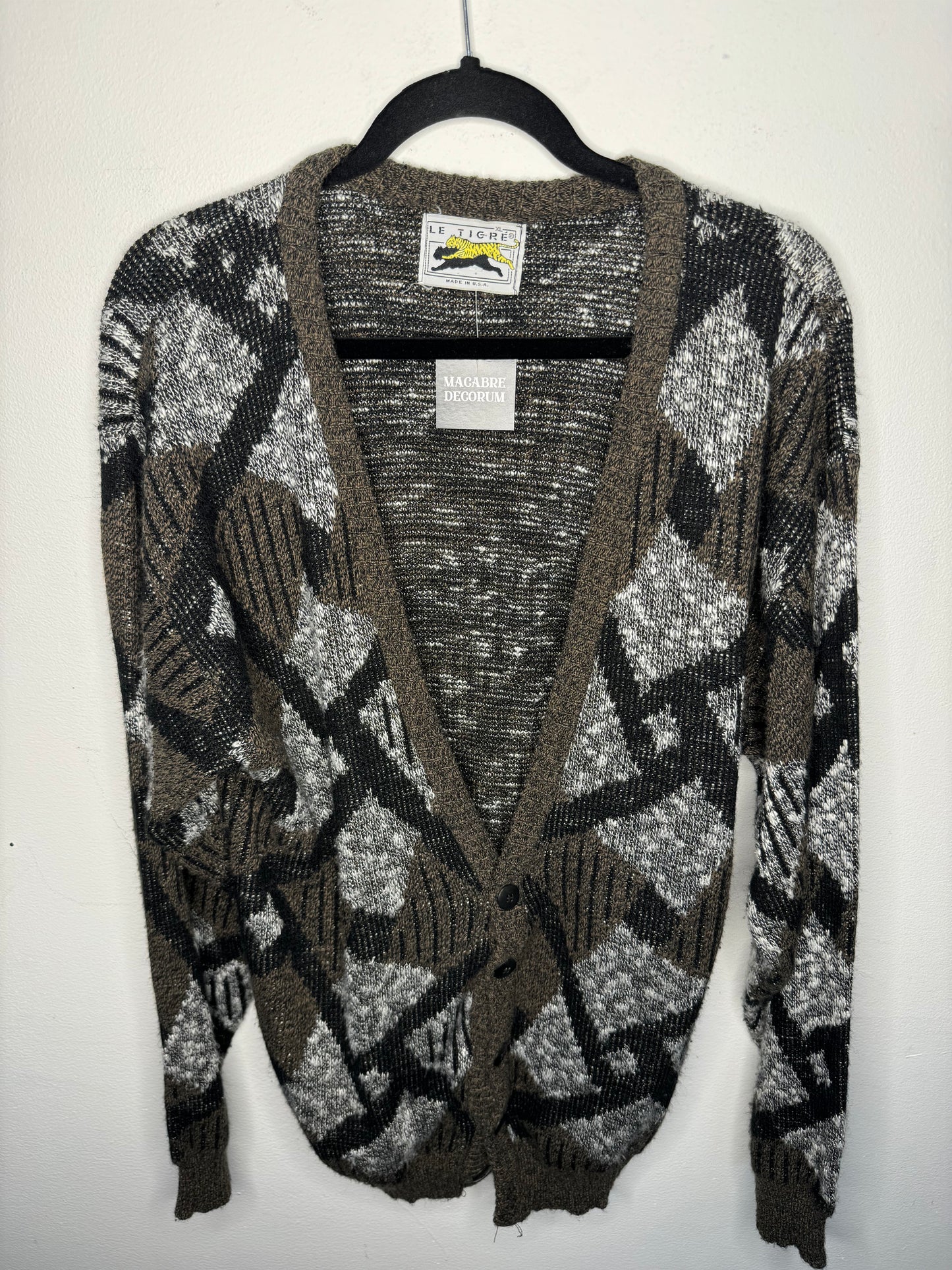 90s Le Tigre Brown and Black Patterned Cardigan