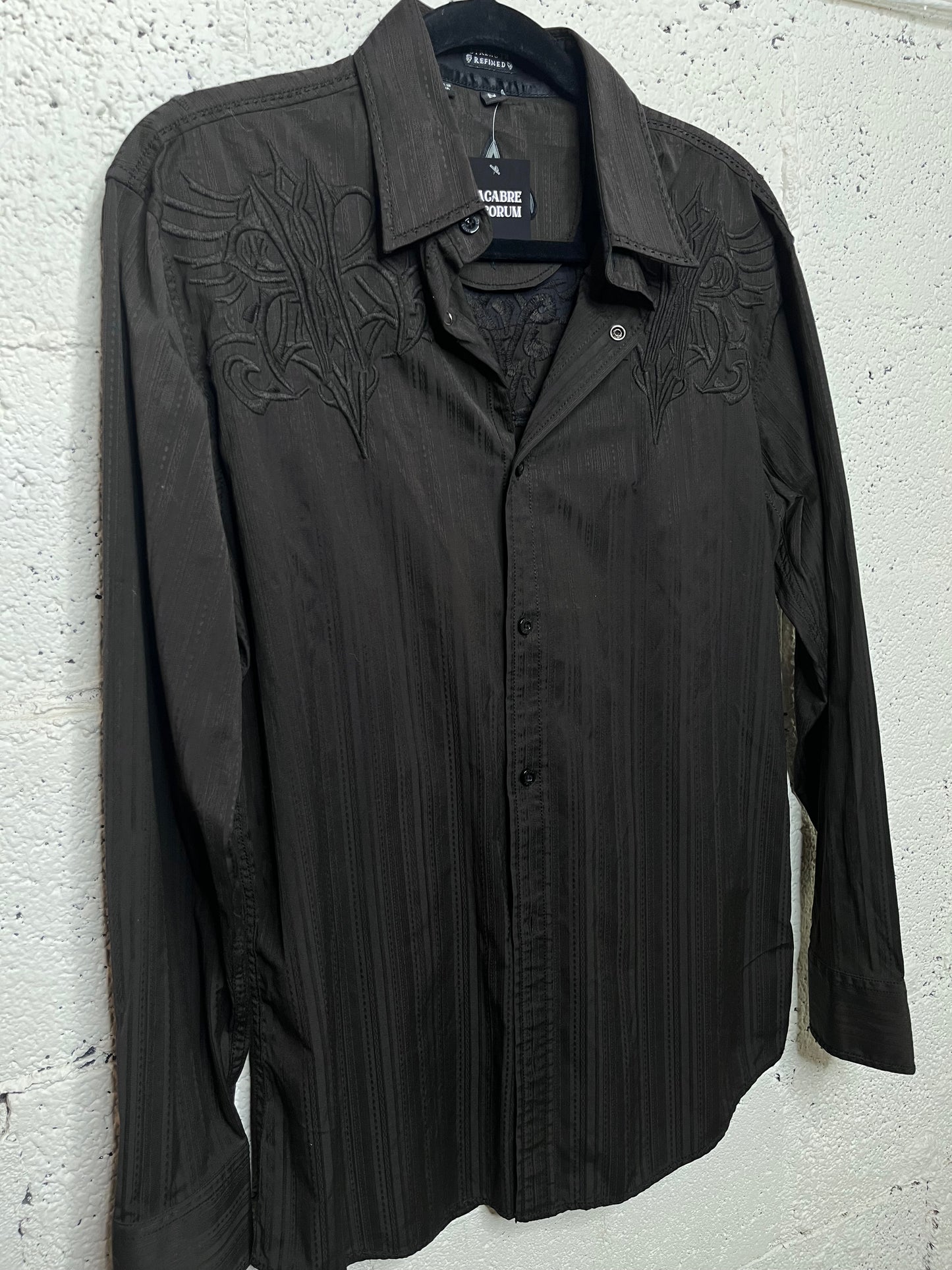 Y2K Black Embroidered Button Up