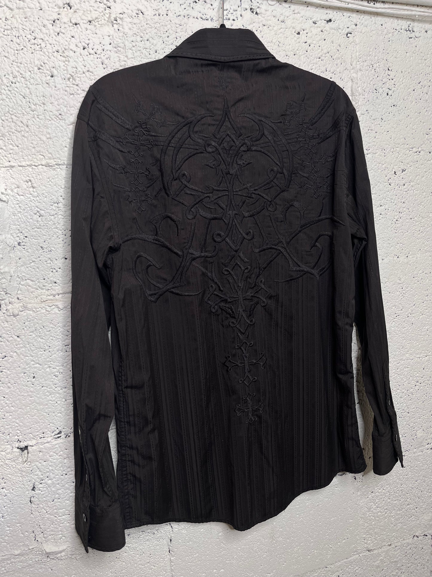 Y2K Black Embroidered Button Up