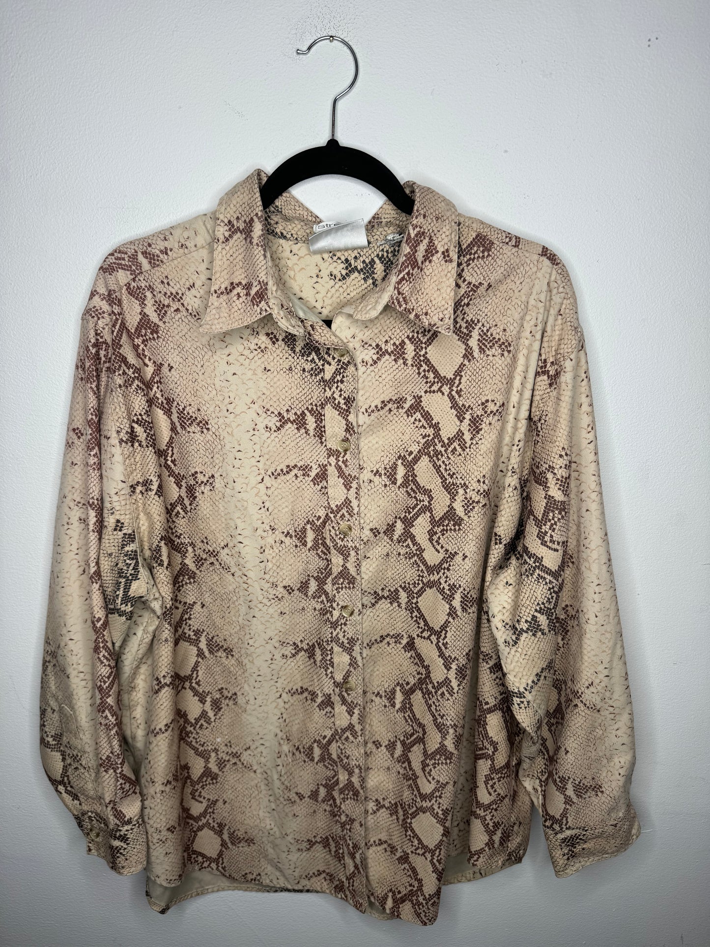 Bill Blass Neutral Snakeskin Button Up