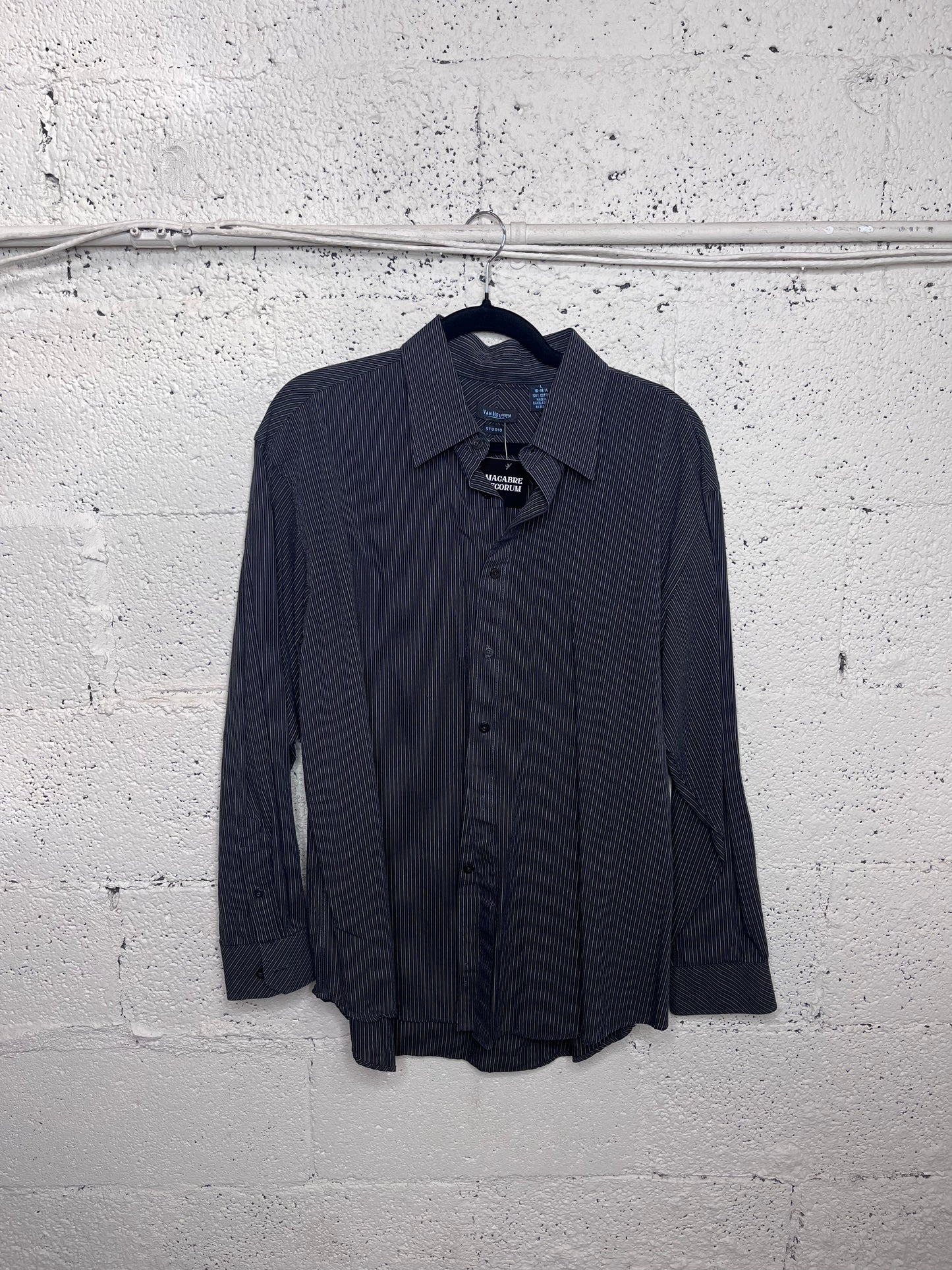 Black and Grey Striped Button Up