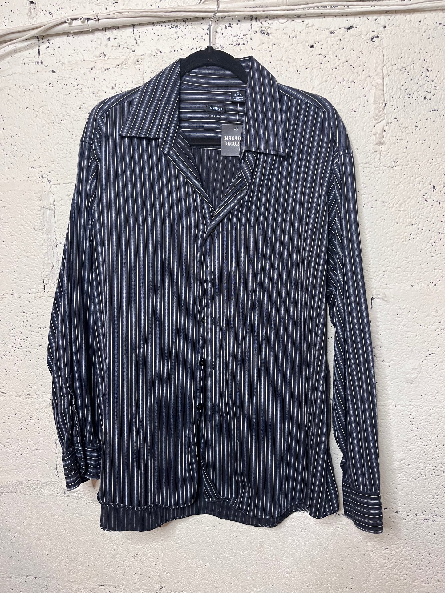Y2K Black and Blue Striped Button Up