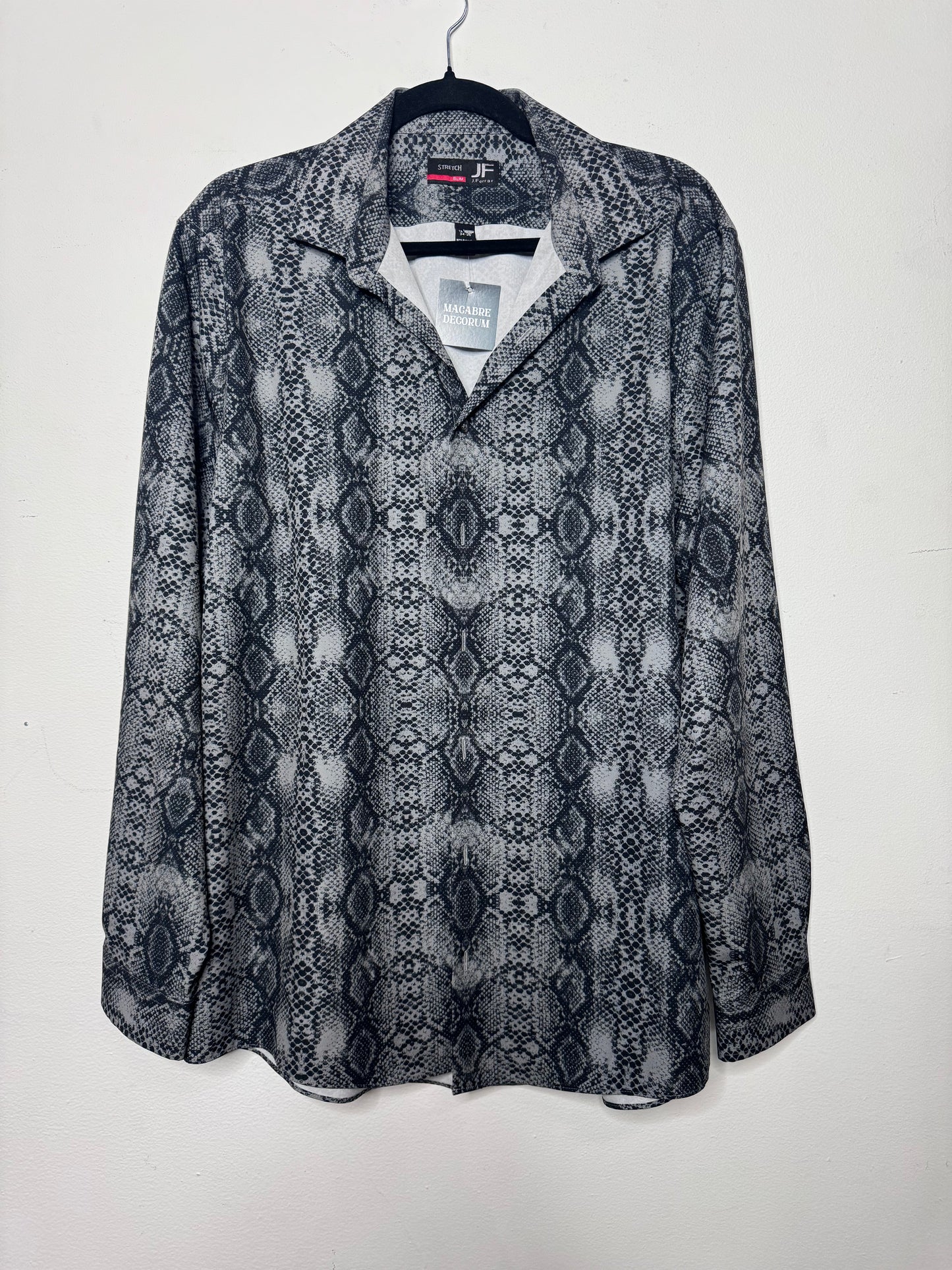 J Ferrar Grey and Black Snakeskin Printed Button Up