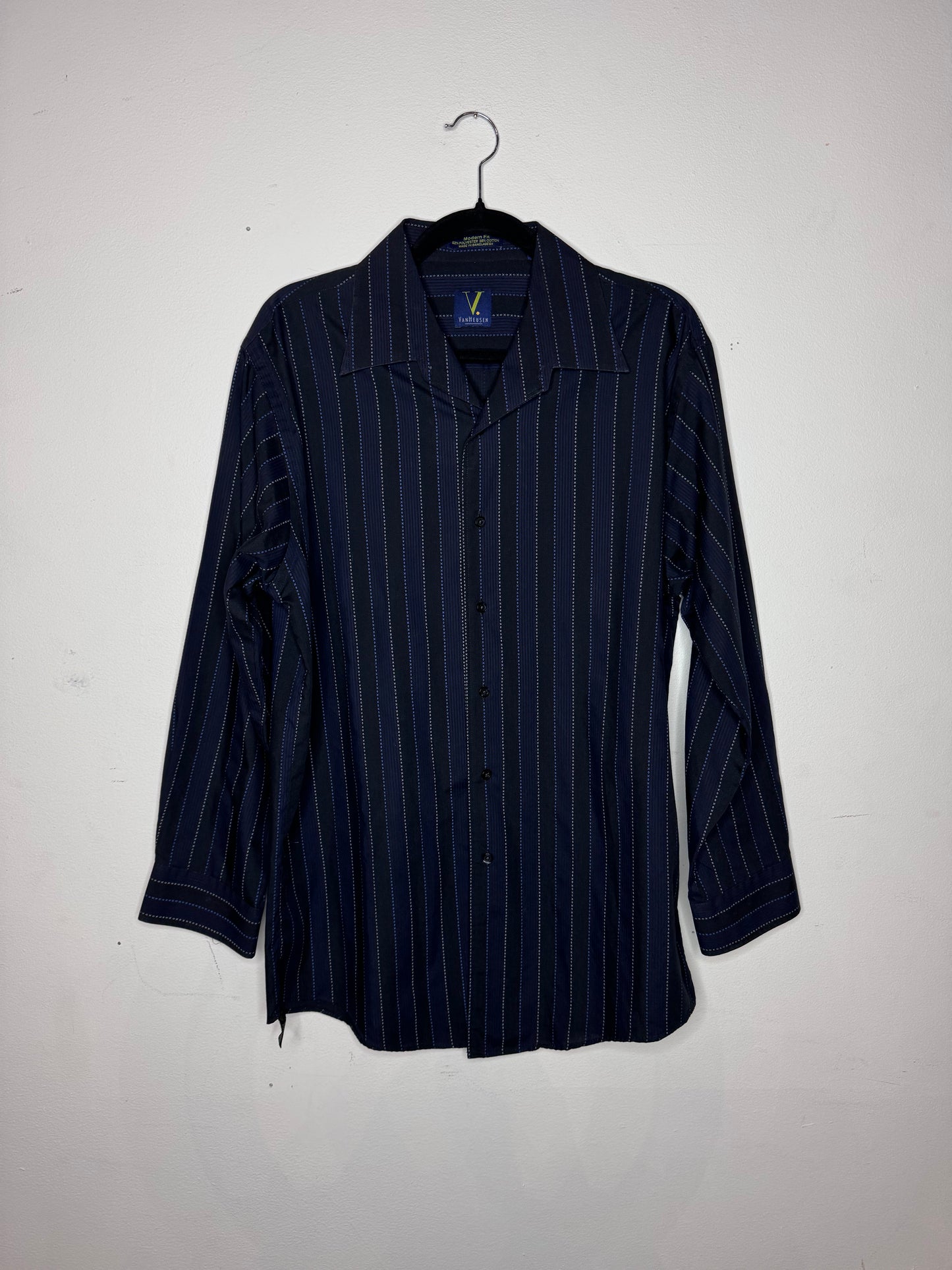 70s Van Heusen Dark Blue Striped Button Up