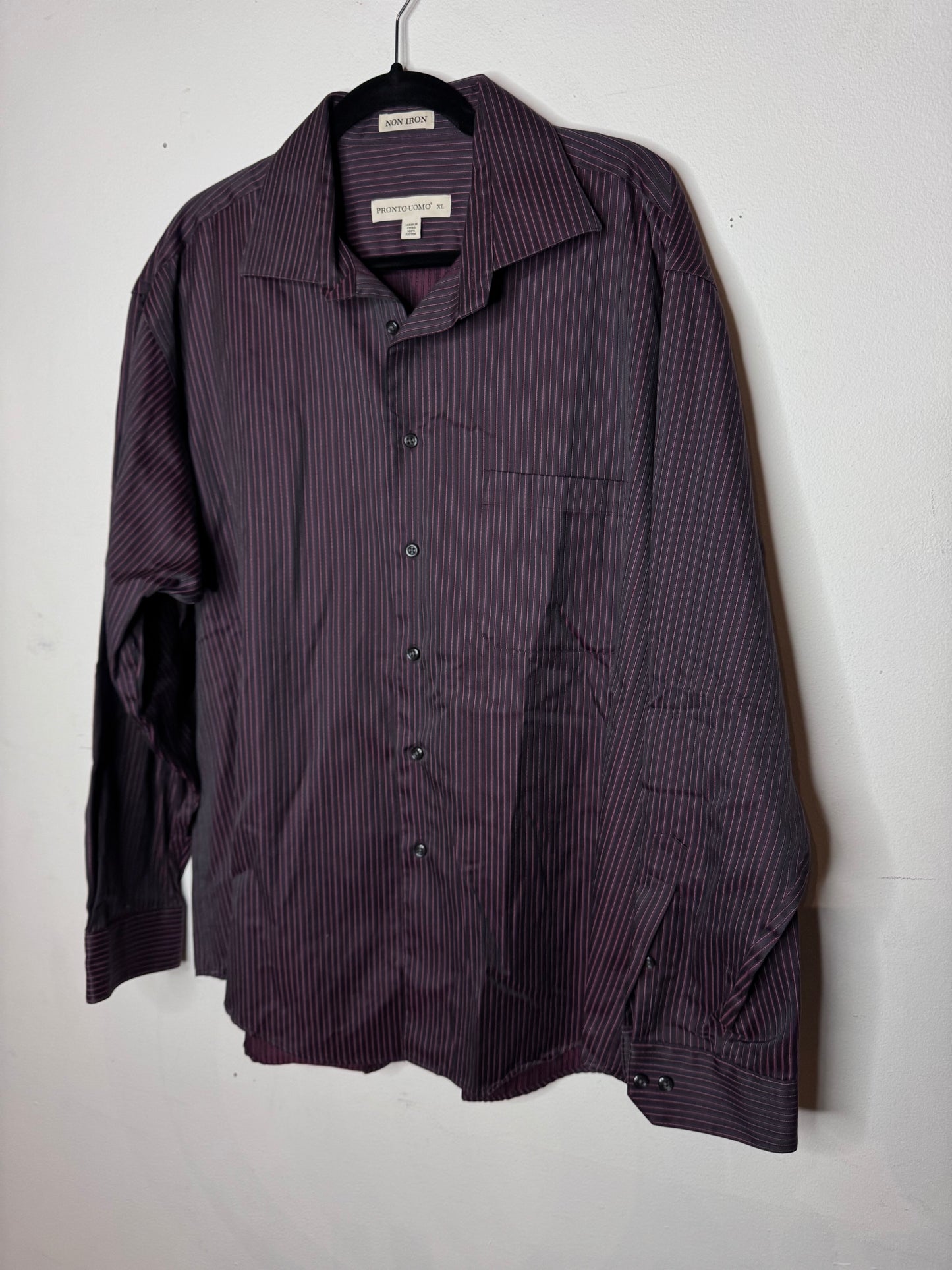 Pronto Uomo Dark Grey and Maroon Striped Button Up
