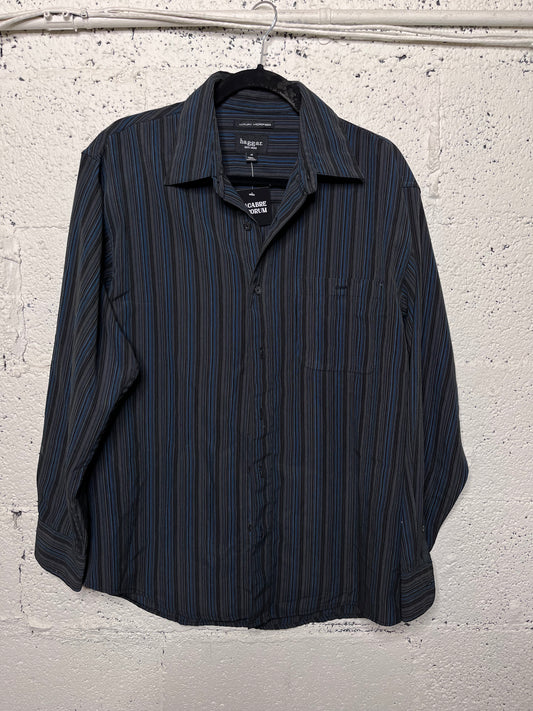 Black and Blue Striped Button Up