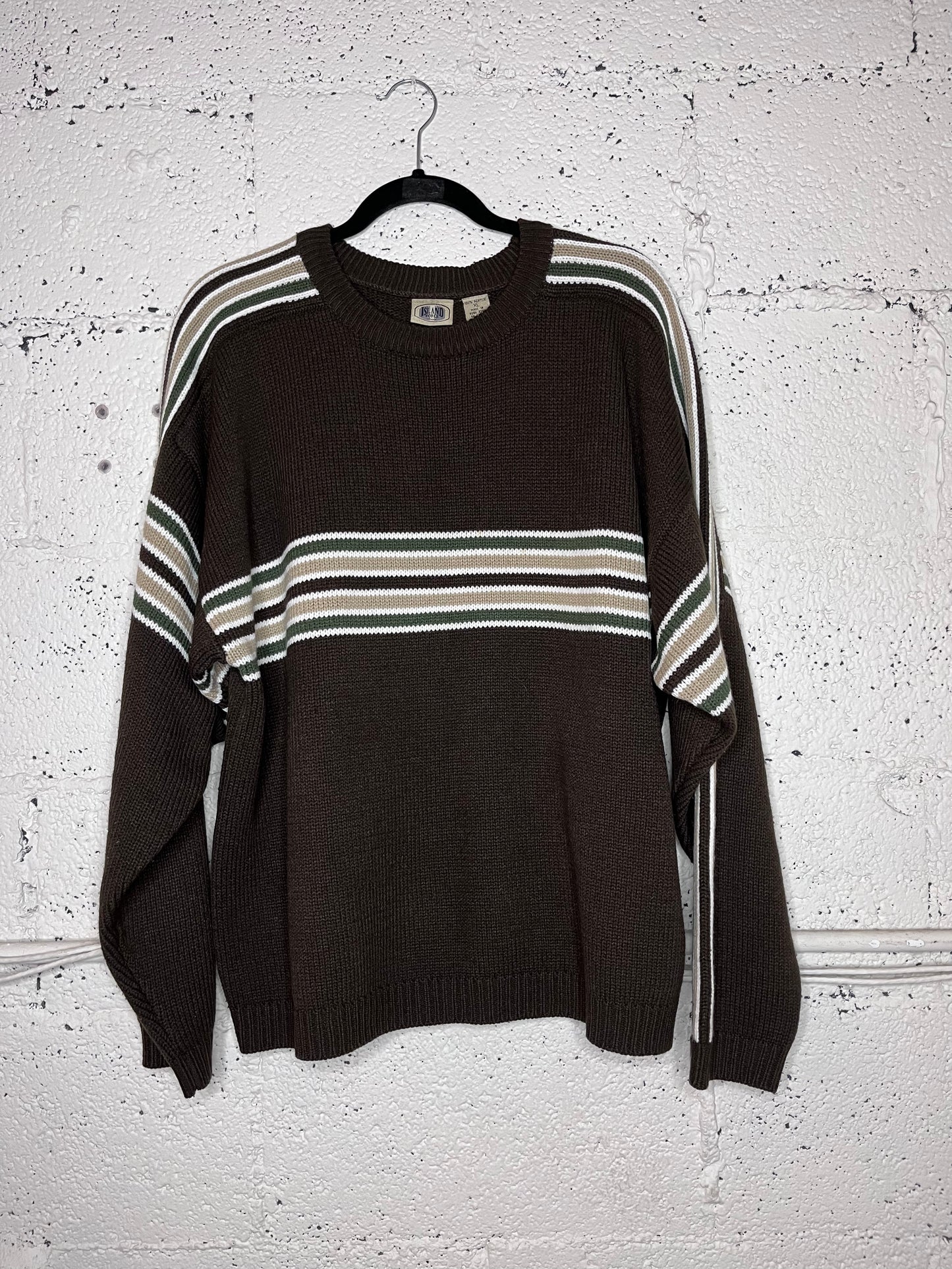 90s Brown and Green Striped Sweater
