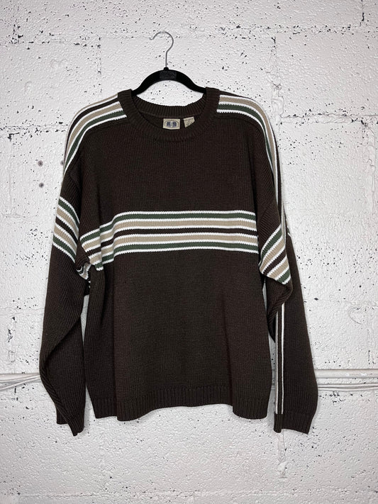 90s Brown and Green Striped Sweater