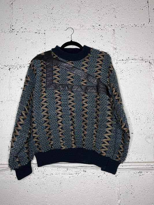80s Sweater with Genuine Leather Accents
