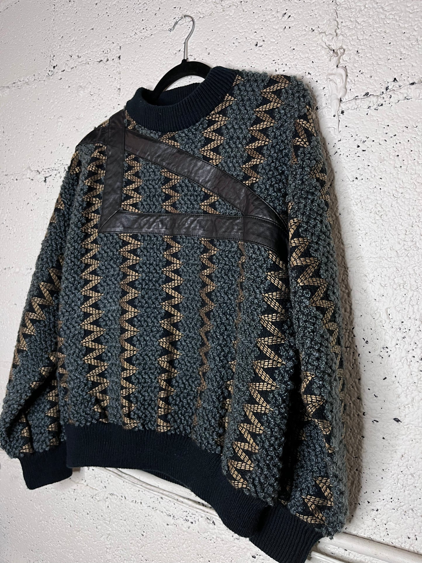 80s Sweater with Genuine Leather Accents