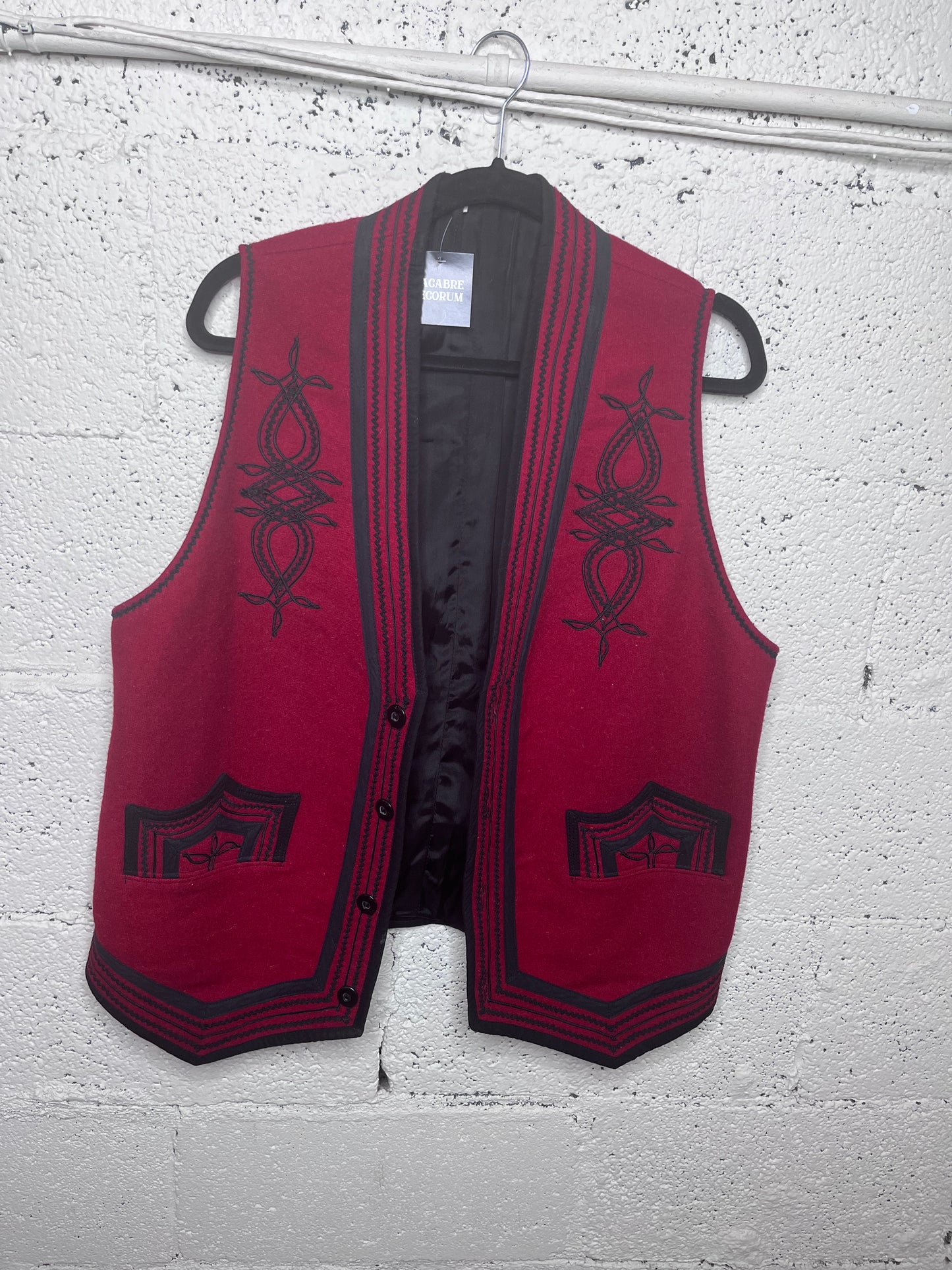 Red Wool Vest - Black Embroidery