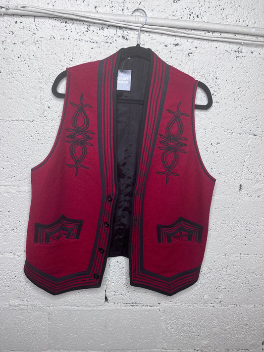 Red Wool Vest - Black Embroidery