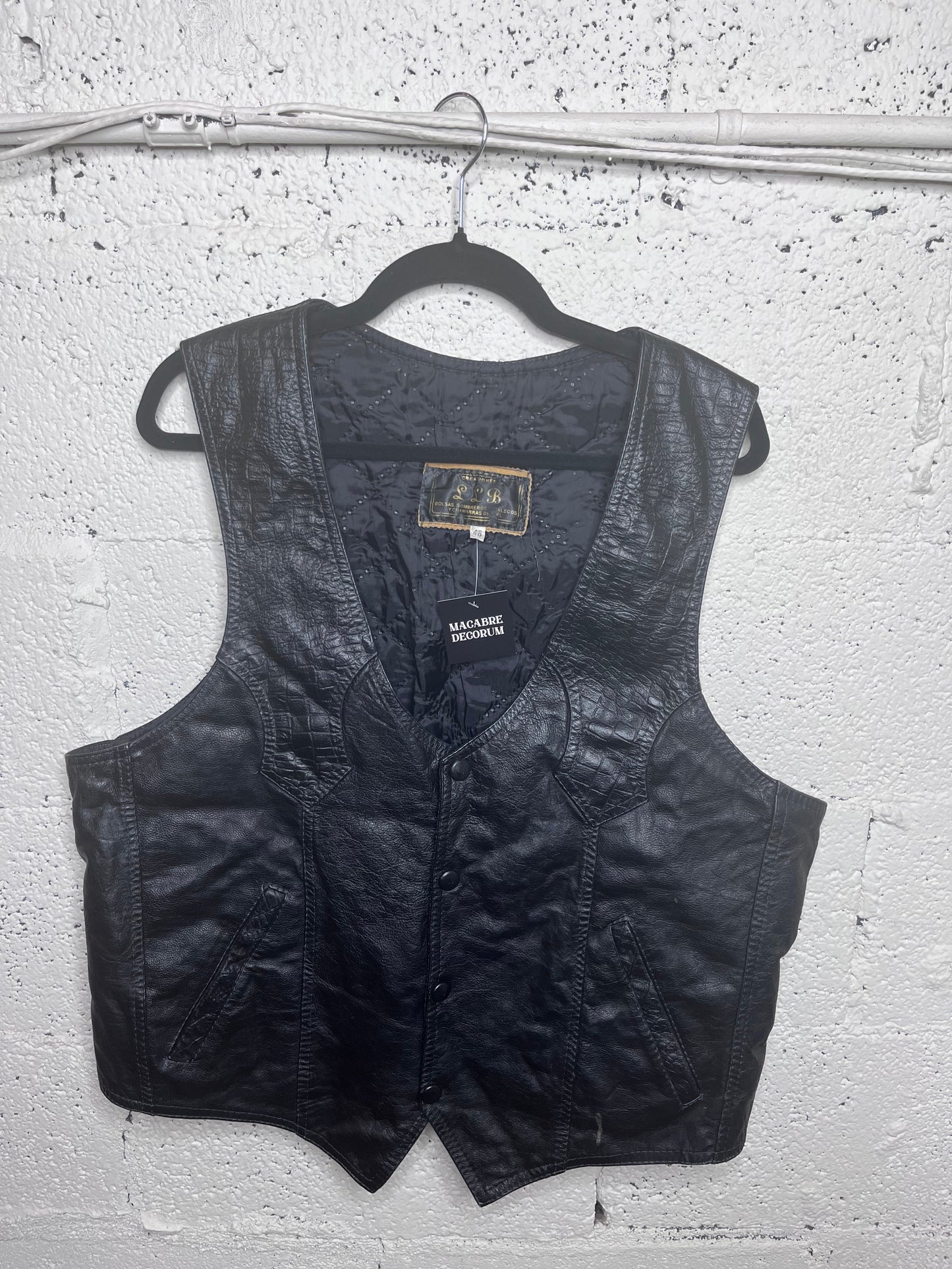 Black Leather Vest with Croc Detailing