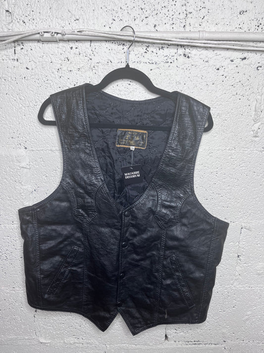Black Leather Vest with Croc Detailing