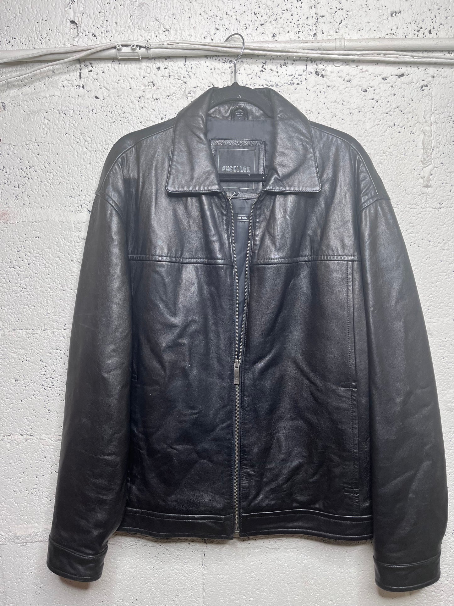 Excelled Black Leather Zip Up Jacket