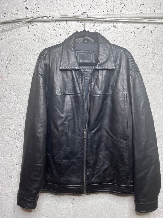 Excelled Black Leather Zip Up Jacket