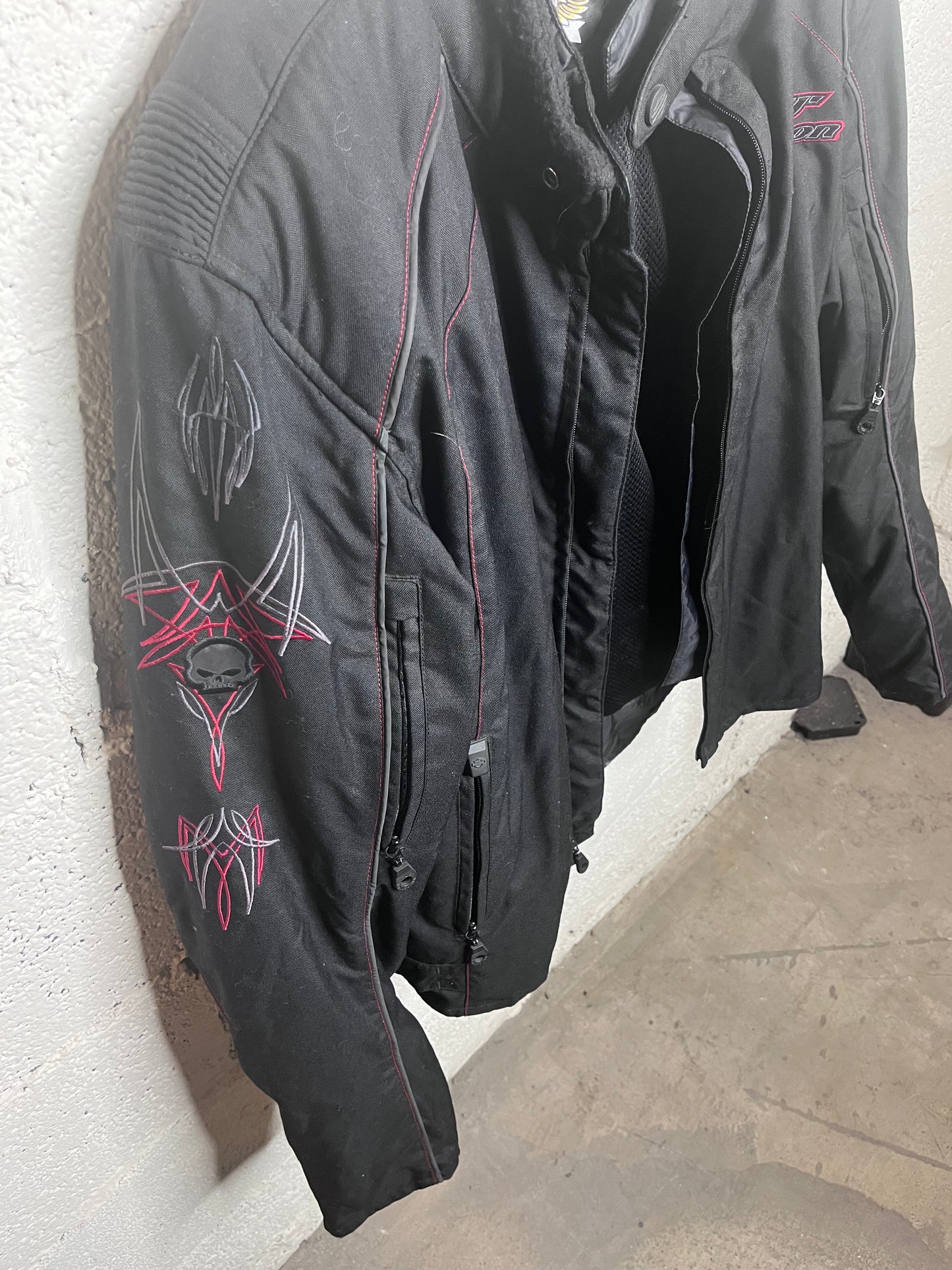 Harley Davidson Black and Red Padded Motorcycle Jacket