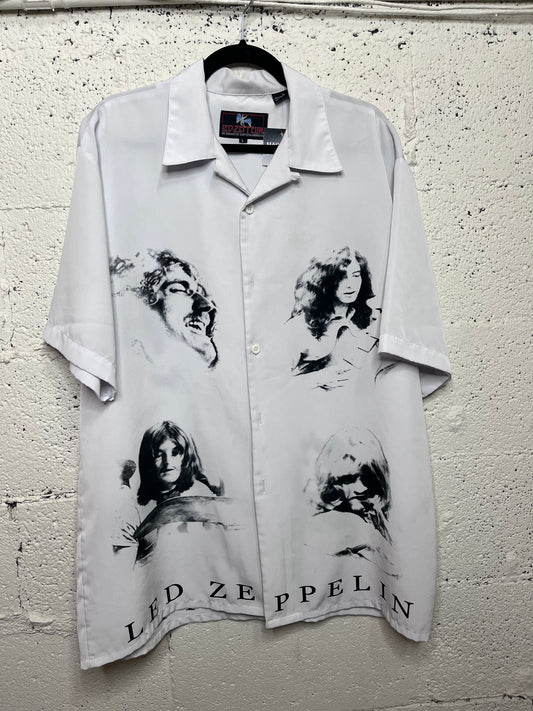 Led Zeppelin White Short Sleeve Button Up