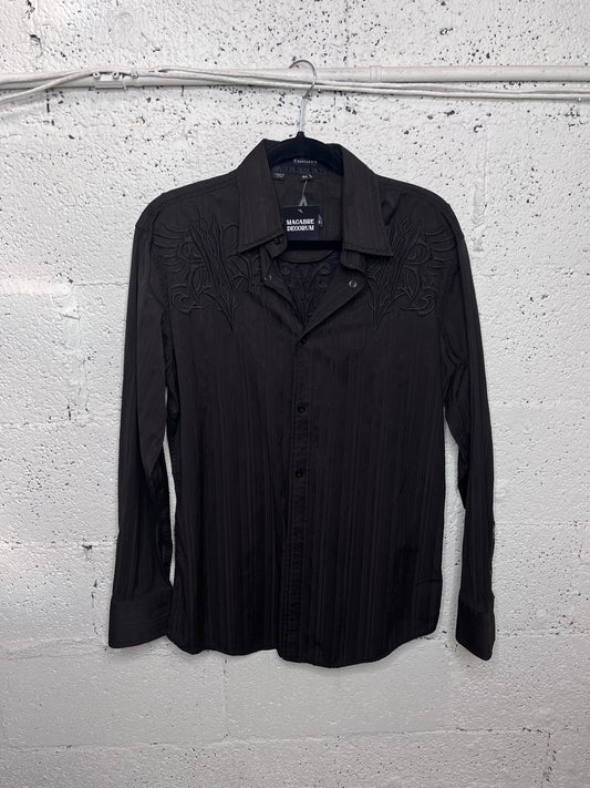 Y2K Black Embroidered Button Up