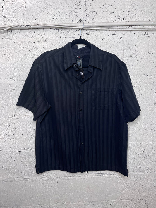 Black Striped Short Sleeve Button Up