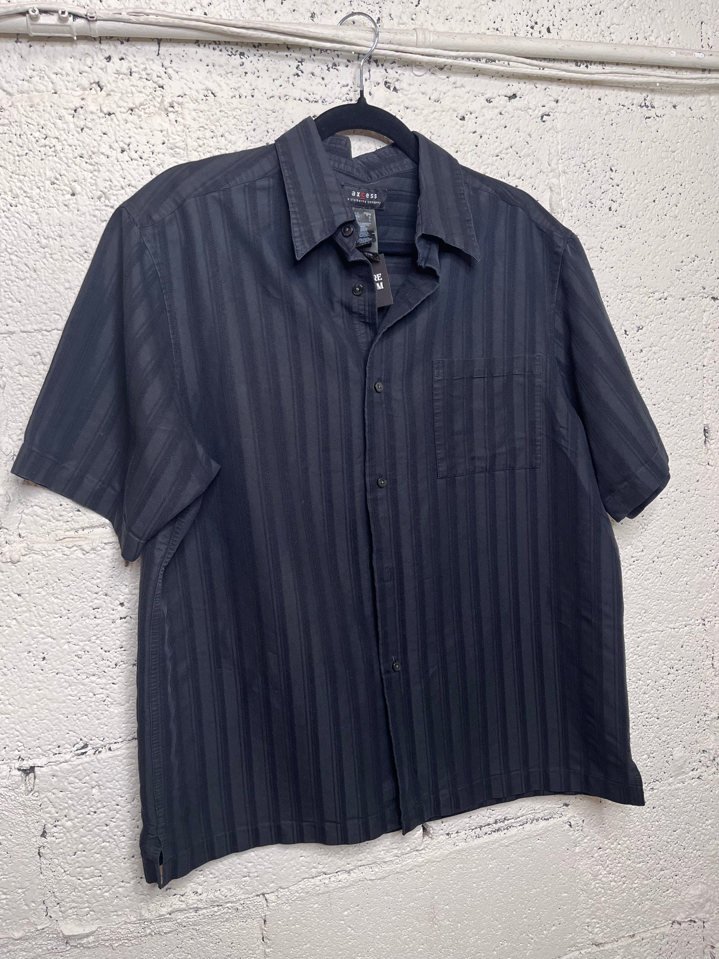 Black Striped Short Sleeve Button Up