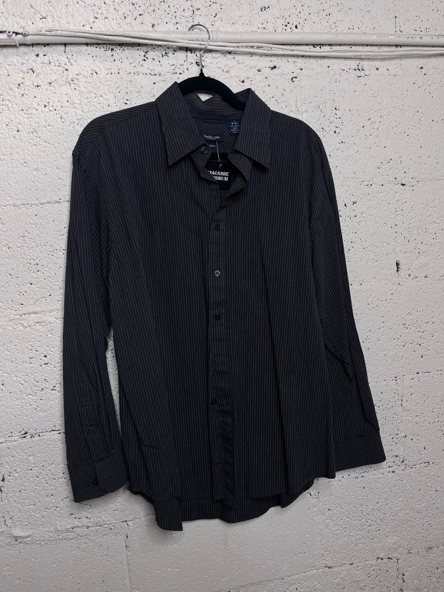 Black and Grey Striped Button Up