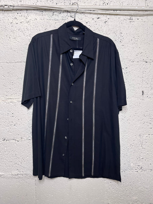 100% Silk Black and White Striped Embroidered Button Up