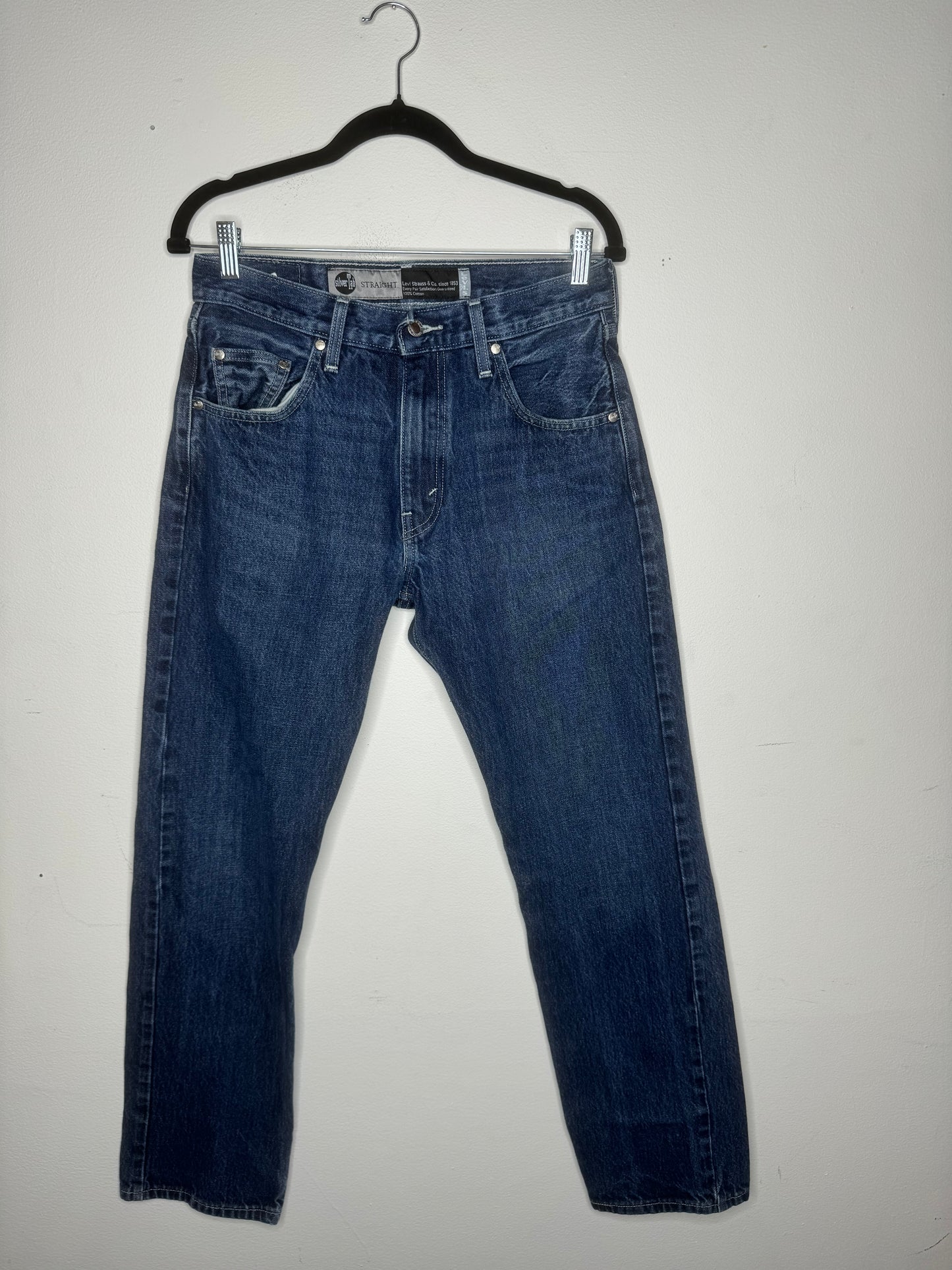 Levi Dark Wash Straight Silver Tabs