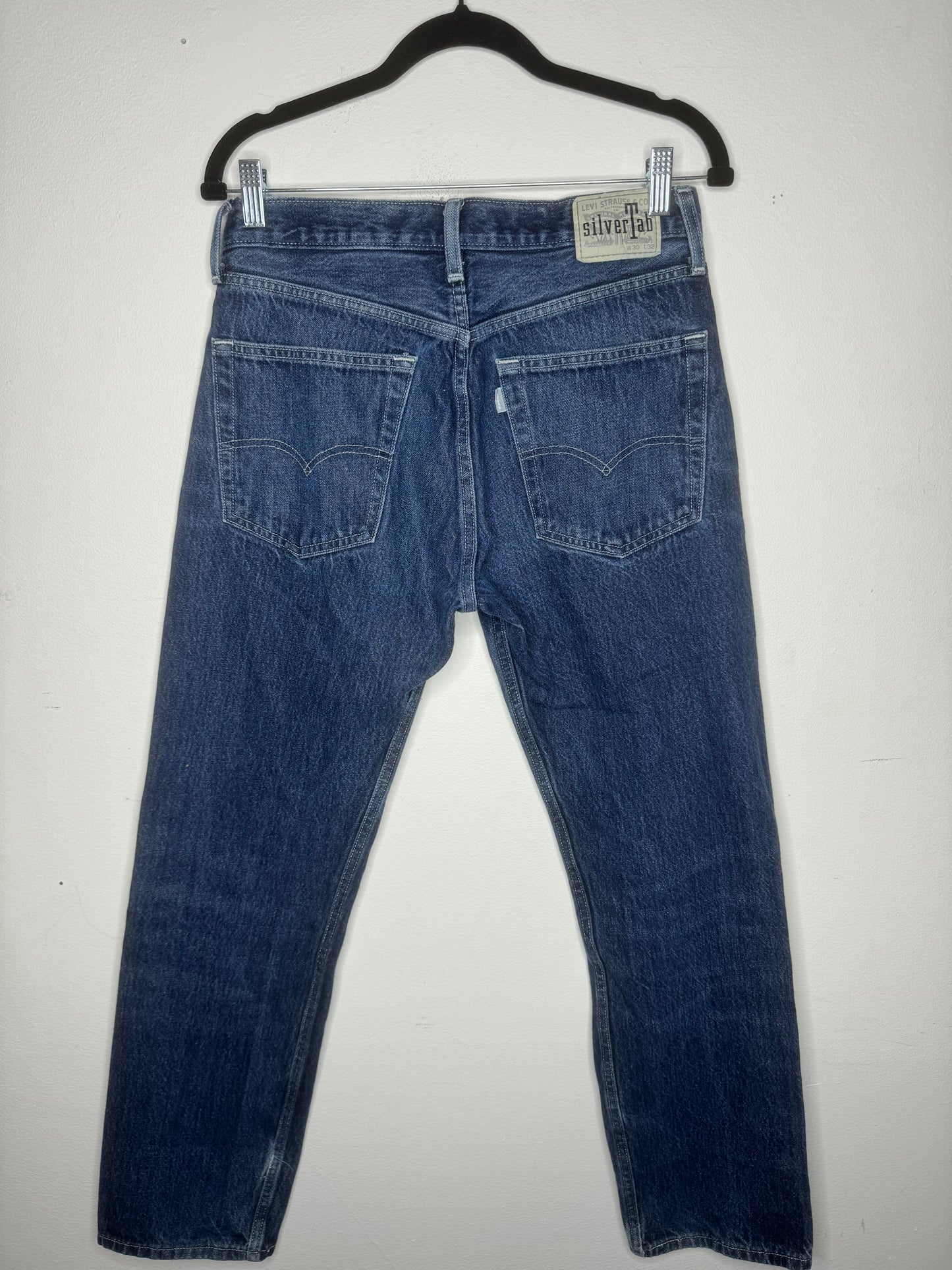 Levi Dark Wash Straight Silver Tabs