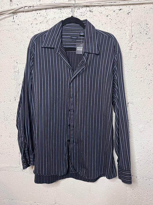 Y2K Black and Blue Striped Button Up