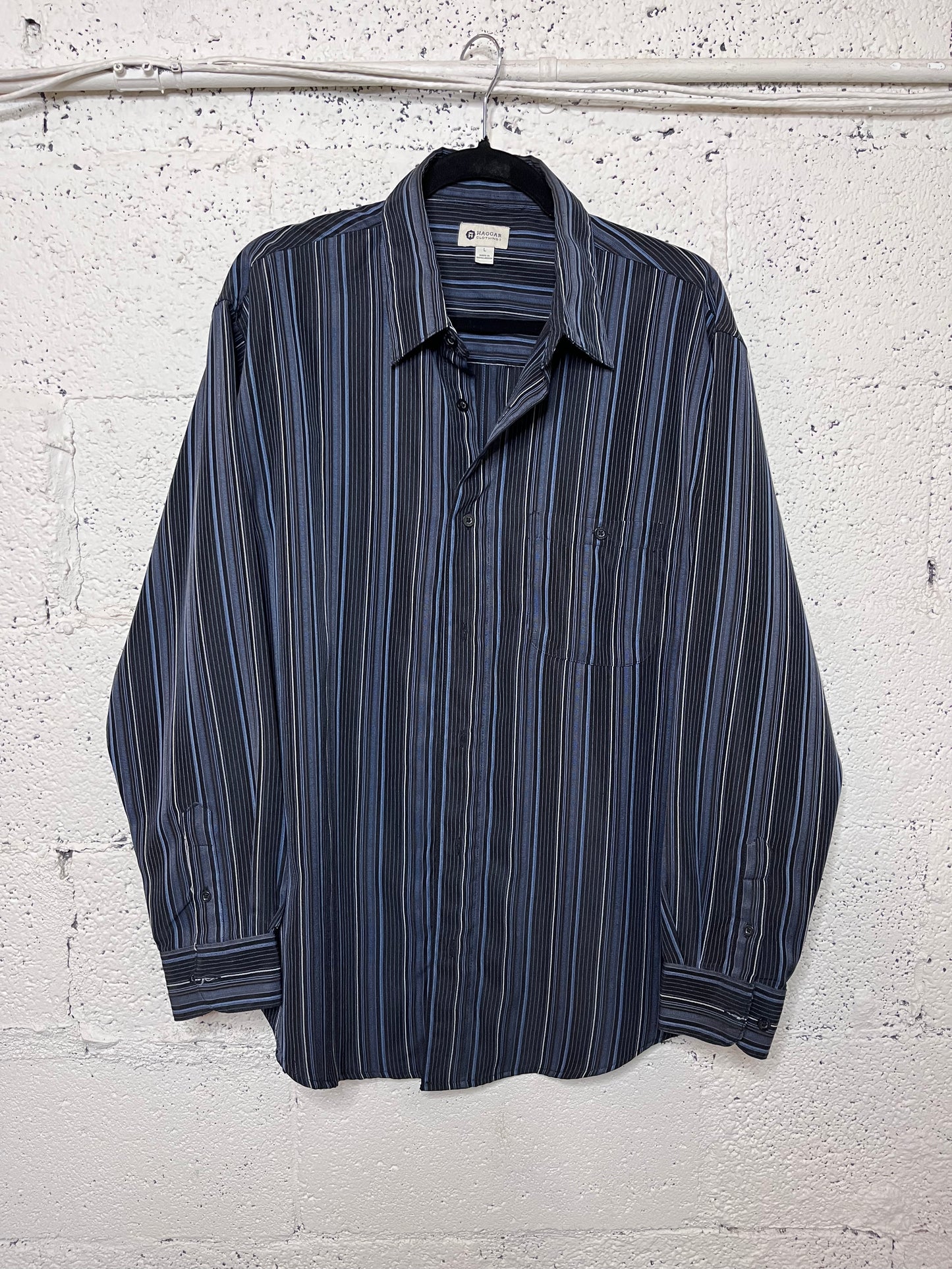 Blue and Black Striped Button Up