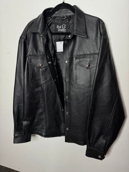 100% Leather Button Up