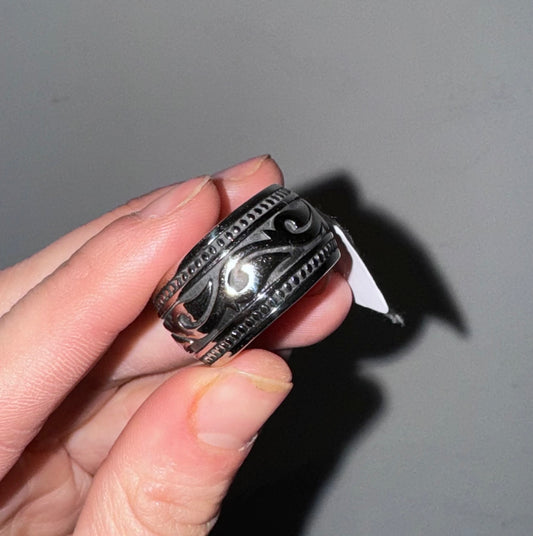 Stainless Steel Patterned Band Ring